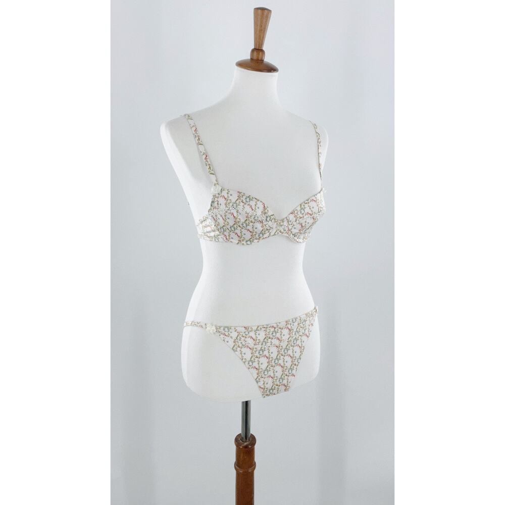 Christian Dior Floral Intimate Set Cream Underwire 2 Piece Size 32B/Small - Picture 2 of 6